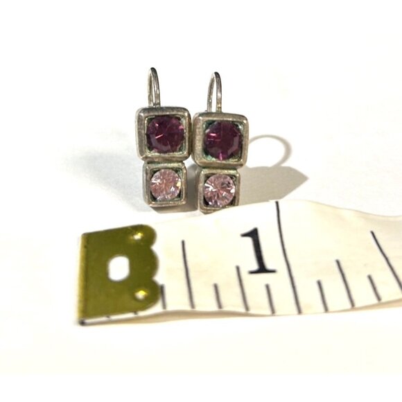 Sterling Silver Drop Earrings With Purple & Pink Gemstones - Picture 2 of 9